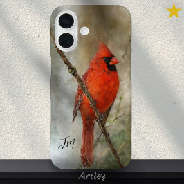 Noordelijke Kardinaal Vogel Schilderij Custom Name iPhone 16 Hoesje