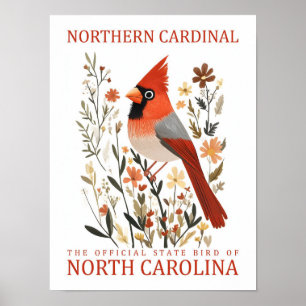 Noordelijke Kardinaal Vogel van North Carolina, Ve Poster