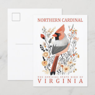 Noordelijke Kardinaal Vogel van Virginia Reizen Briefkaart