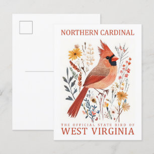 Noordelijke Kardinaal Vogel van West Virginia Reiz Briefkaart