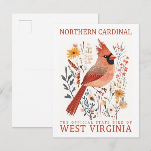 Noordelijke Kardinaal Vogel van West Virginia Reiz Briefkaart (Voorkant / Achterkant)