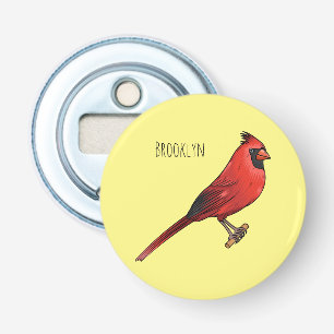 Noordelijke kardinaalvogel cartoonillustratie button flesopener