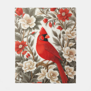 Noordelijke Kardinaalvogel Mooie Bloemen Fleece Deken