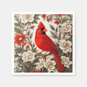 Noordelijke Kardinaalvogel Mooie Bloemen Servet