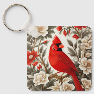 Noordelijke Kardinaalvogel Mooie Bloemen Sleutelhanger