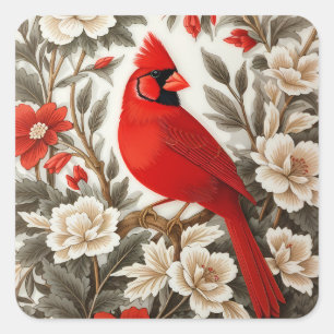 Noordelijke Kardinaalvogel Mooie Bloemen Vierkante Sticker