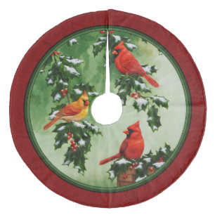 Noordelijke Kardinalen en Hulst Rood Fleece Kerstboom Rok