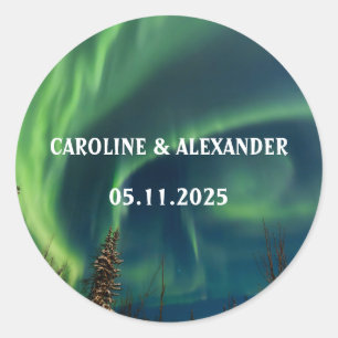 Noordelijke Lichten Aurora Borealis Night Sky Wedd Ronde Sticker