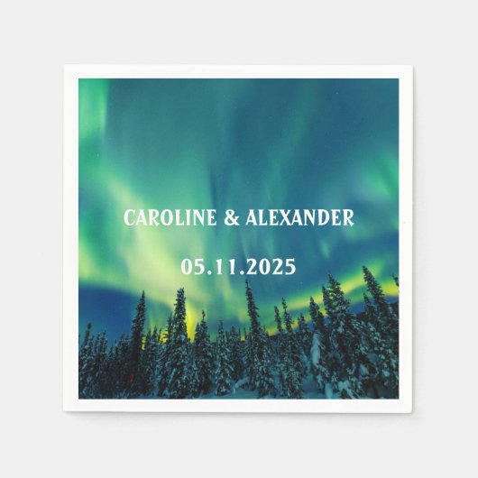 Noordelijke Lichten Aurora Borealis Night Sky Wedd Servet (Voorkant)