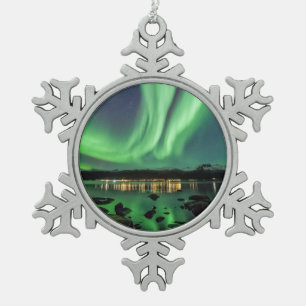 Noordelijke lichten tin sneeuwvlok ornament