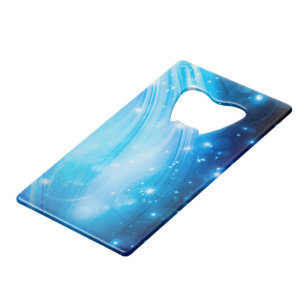 Noordelijke lichtsterren blauw + jouw tekst & idee kredietkaart flessenopener