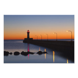 Noordelijke pier Vuurtoren in Duluth, Minnesota, Foto Afdruk