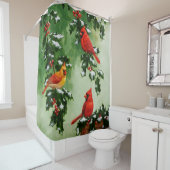 Noordelijke Rode Kardinalen en Holly Douchegordijn (In situ)