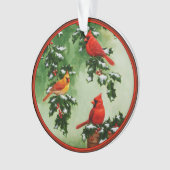 Noordelijke Rode Kardinalen en Holly Ornament (voorkant)