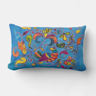 Noordelijke vogel en blauwe achtergrond kussen