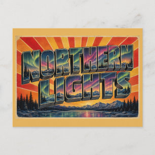 Noorderlicht Alaska Nachtelijke Hemel Vintage Kuns Briefkaart