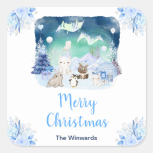 Noorderlicht Arctische Dieren Prettig Kerstfeest Vierkante Sticker