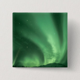Noorderlicht, Aurora borealis, boven heuvels Vierkante Button 5,1 Cm