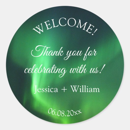 Noorderlicht Aurora Borealis bruiloft Ronde Sticker (Voorkant)