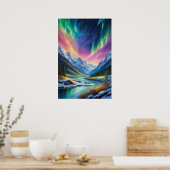 Noorderlicht boven Snowy Valley Poster (Keuken)