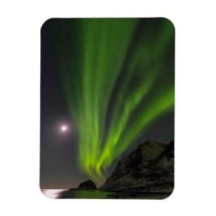 Noorderlicht Haukland Beach Island Noorwegen Magneet
