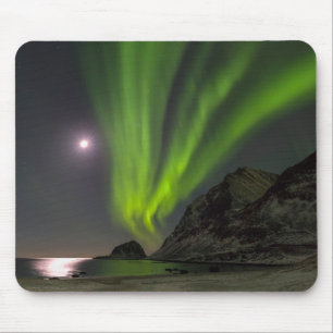 Noorderlicht Haukland Beach Island Noorwegen Muismat