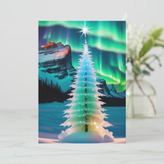 noorderlicht kerstboom feestdagenkaart (Staand voorkant)