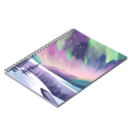 Noorderlicht kleurrijke winternacht | Waterverf Notitieboek (Linkerzijde)