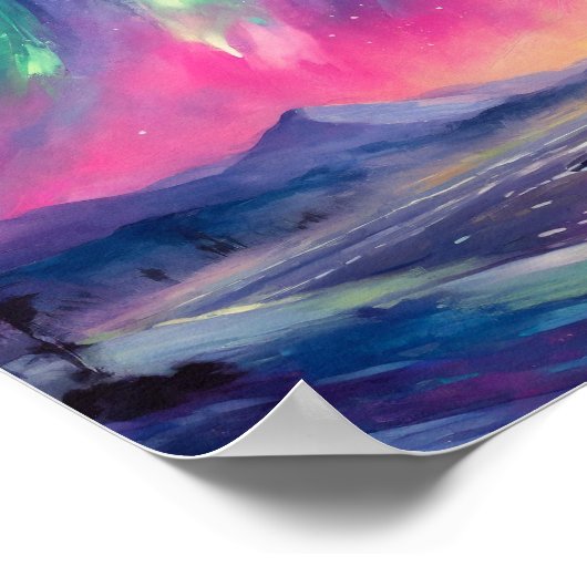 Noorderlicht Levendig Abstract nachtlandschap Poster (Hoek)