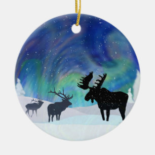 Noorderlicht Moose en Elk Keramisch Ornament