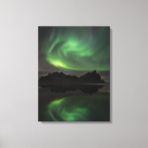 Noorderlicht Vestrahorn Beach Hofn, IJsland Canvas Afdruk