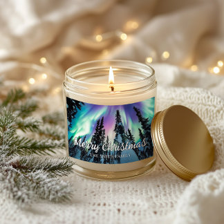 Noorderlicht Winter Bos Vrolijk Kerstfeest Rechthoekige Sticker