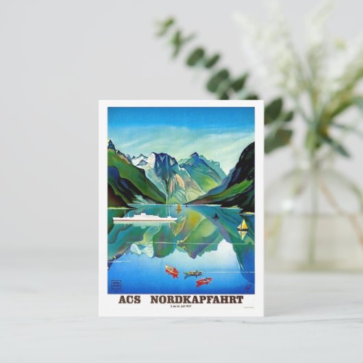 Noordkapp, Noorwegen, zeilschip, berglandschap Briefkaart (Staand voorkant)