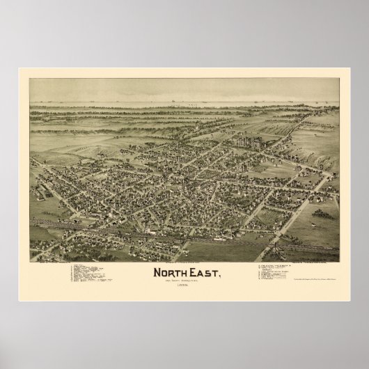 Noordoost, PA Panorama Map - 1896 Poster (Voorkant)