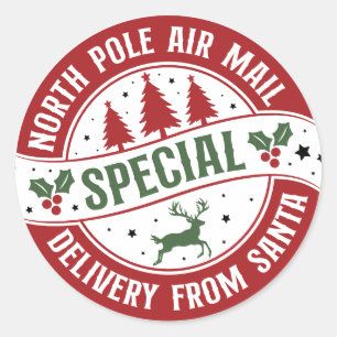 Noordpool Air Mail Santa Levering Ronde Sticker