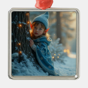 Noordpool Elf in de winter Metalen Ornament