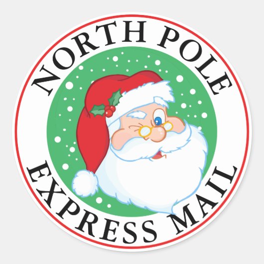 Noordpool Express Mail Kerstmis Winking Santa Ronde Sticker (Voorkant)