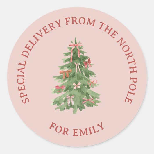 Noordpool Roze Meisjesachtige Kerstboom Cadeau Sti Ronde Sticker (Voorkant)