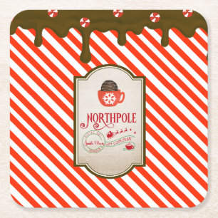 Noordpool Santa Shop Grappige Kerst Elf Gemaakt Vierkante Kartonnen Onderzetter