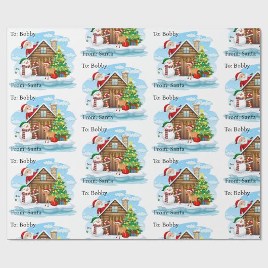 Noordpool van Santa Voeg kindernaam toe Cadeaupapier (Vlak)