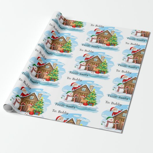 Noordpool van Santa Voeg kindernaam toe Cadeaupapier (Uitgerold)