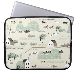 Noords landschap: kleurrijke huizen bomen patroon laptop sleeve