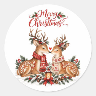 Noordse Kerst Rendier Winter Liefde Ronde Sticker