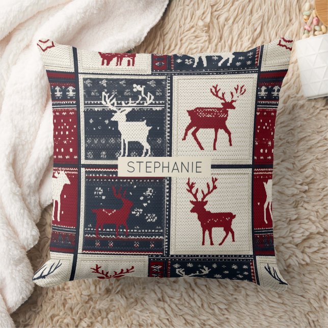 noordse kerstpatchwork | gebreid rendier kussen (Deken)