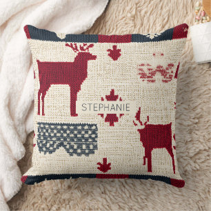 noordse kerstpatchwork Gebreide rendieren (2) Kussen