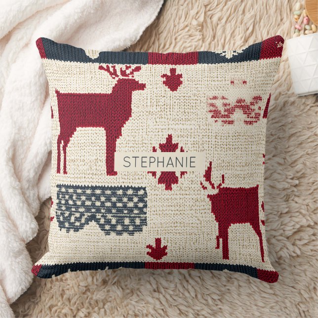 noordse kerstpatchwork | Gebreide rendieren (2) Kussen (Deken)