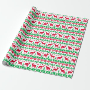 Noordse kersttacky Reindeer Red Green Cadeaupapier