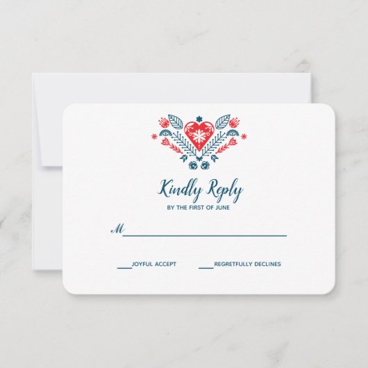 Noordse liefde in rood en blauw | Weddenschap RSVP (Voorkant)