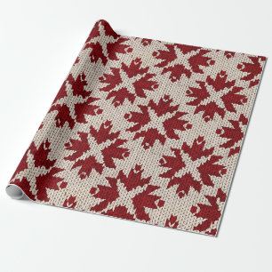 Noordse Rood en Wit Breipatroon – Klassieke Winter Cadeaupapier