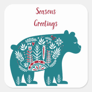 Noordse Scandinavisch blauw en rood Beer Vierkante Sticker